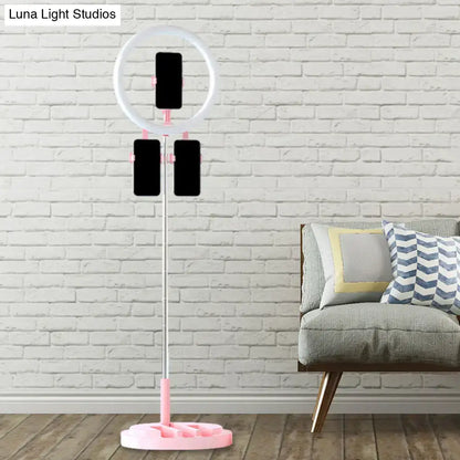 Portable pink and white led ring light bedroom stand with usb port and three phone holders for 220v-240v use