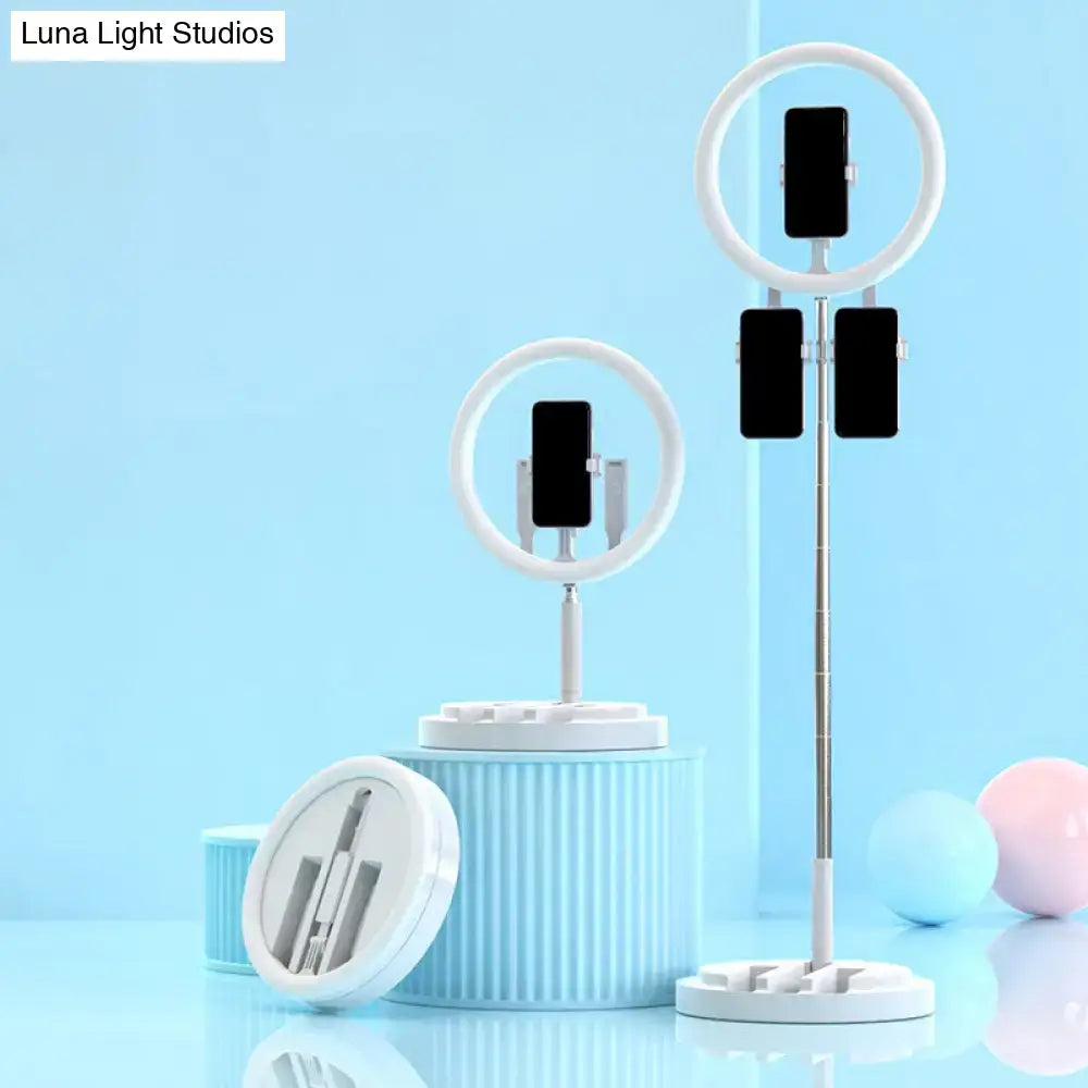 White adjustable ring light stand with multiple phone holders usb port black white pink 220v-240v power