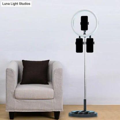 Portable pink and white led ring light bedroom stand with usb port 220v-240v featuring three phone holders on silver stand