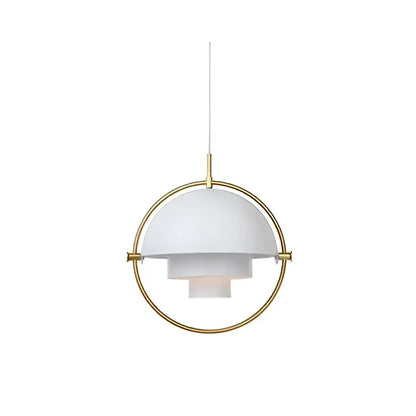 Post modern black and gold iron pendant lights with white and brass circular frame and layered dome shade for dining room decorbites iron pendant