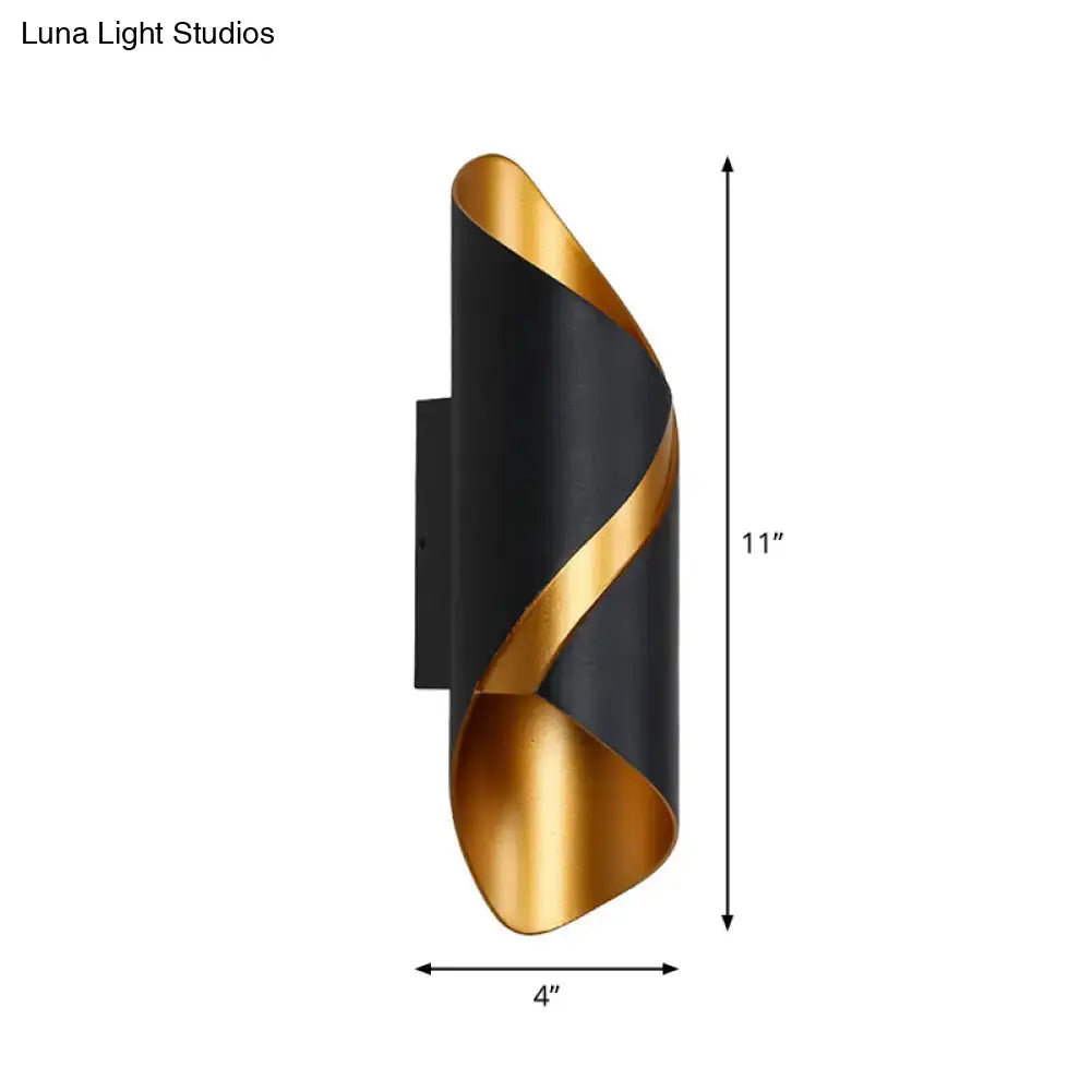 Post-modern black and gold spiral wall light with sleek modern design ideal as a wall lamp for living rooms or tube bathroom use