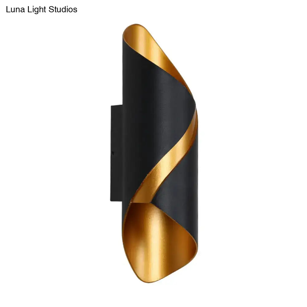 Modern black and gold spiral wall light with sleek curved design ideal as a stylish wall lamp or tube bathroom fixture
