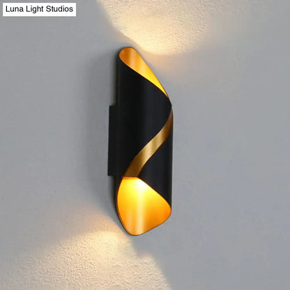 Post-modern black and gold twisted wall lamp with sleek spiral design ideal for living room wall light or tube bathroom use