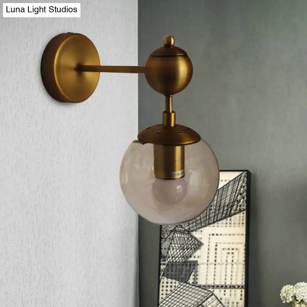 Post modern antique brass wall light with frosted amber glass globe shade compatible with e26 e27 bulbs for bedroom use