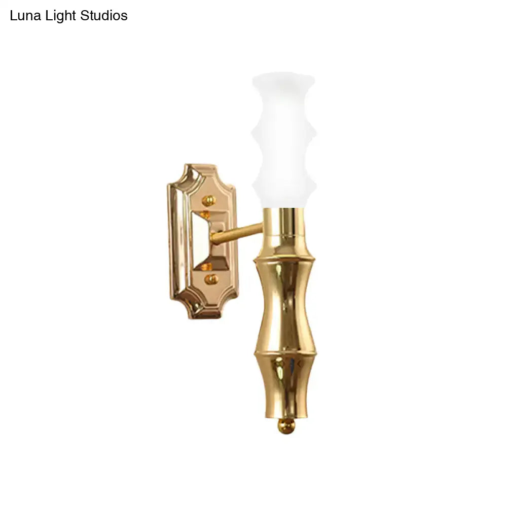 Post-modern brass bamboo wall sconce with gold finish and frosted glass shade featuring e27 bulb base for living room lighting