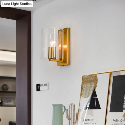 Post modern brass wall sconce with gold-toned finish clear textured white glass shade for bedroom lighting 110v-120v 220v-240v