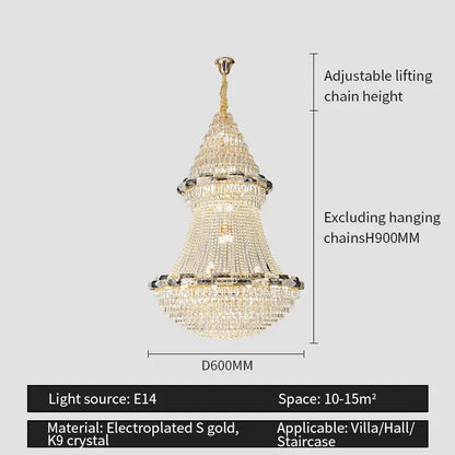 Post-modern luxury crystal chandelier with gold tone and k9 crystal tiers for elegant villa decorbites light luxury