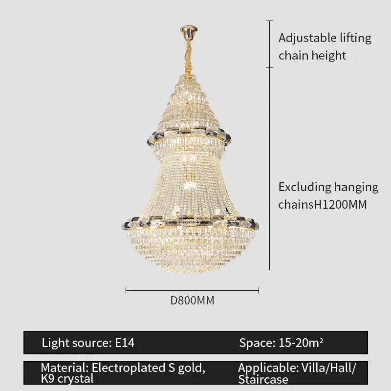 Post-modern luxury crystal chandelier with electroplated gold and k9 crystals for elegant villa decorbites light luxury