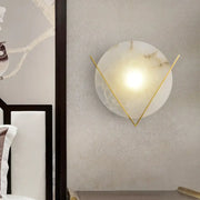 Post modern white marble and gold wall light sconce with a round panel wall design for bedroom lighting