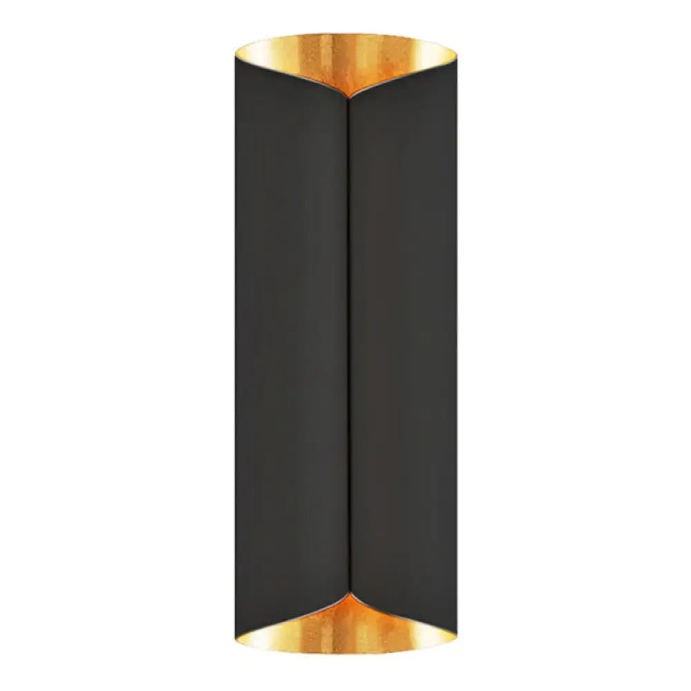 Postmodern black and gold cylindrical metal wall lamp with sleek modern design ideal for stairwell sconce lighting