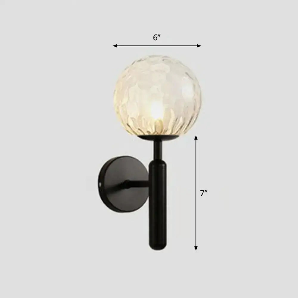 Postmodern gold black metal wall sconce with textured frosted glass globe for bedroom 110v-120v lighting