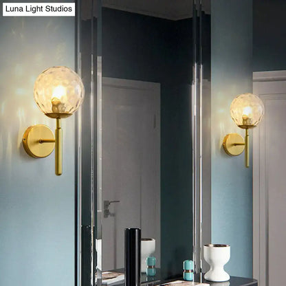 Postmodern gold black wall sconce with faceted textured glass globe for bedroom lighting 110v-120v