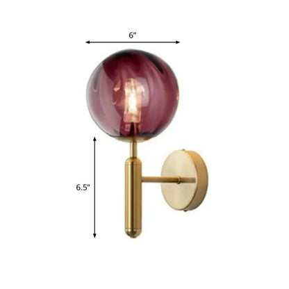 Postmodern black gold wall sconce with maroon glass globe and brass arm for bedroom 110v-120v lighting