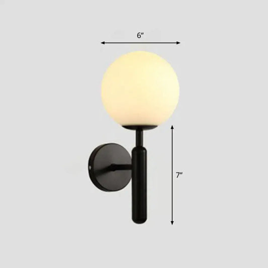 Postmodern black gold metal wall sconce with frosted glass globe for bedroom 110v-120v lighting fixture