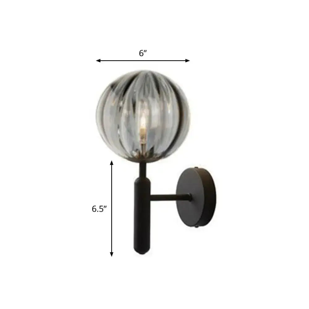 Postmodern black gold metal wall sconce with ribbed glass globe for bedroom lighting 110v-120v
