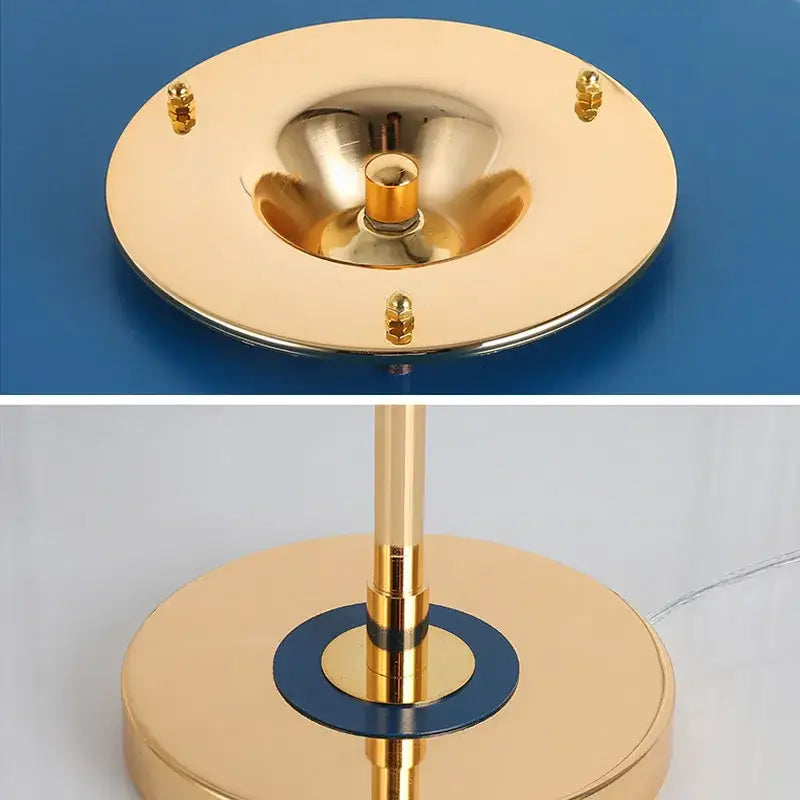 Gold-finished circular table lamp base with polished metallic surface for decorbites led bedside table lamp