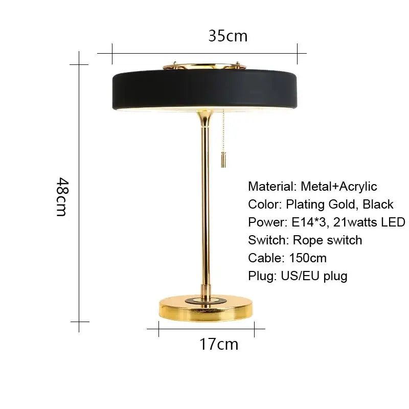 Postmodern blue and gold led bedside table lamp with gold-plated metal and black acrylic decorbites led bedside design