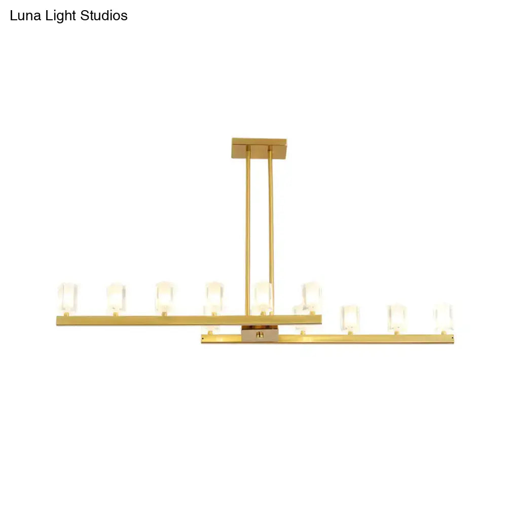 Postmodern brass linear led pendant light with gold-toned horizontal bars and clear glass candle bulbs for dining room 220v-240v 110v-120v