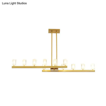 Postmodern brass linear led pendant light with gold-toned horizontal bars and clear glass candle bulbs for dining room 220v-240v 110v-120v