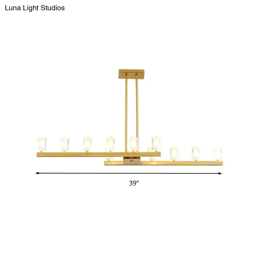 Gold-toned postmodern brass linear led pendant light with ten frosted glass bulbs for dining room 220v-240v 110v-120v