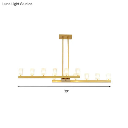 Gold-toned postmodern brass linear led pendant light with ten frosted glass bulbs for dining room 220v-240v 110v-120v