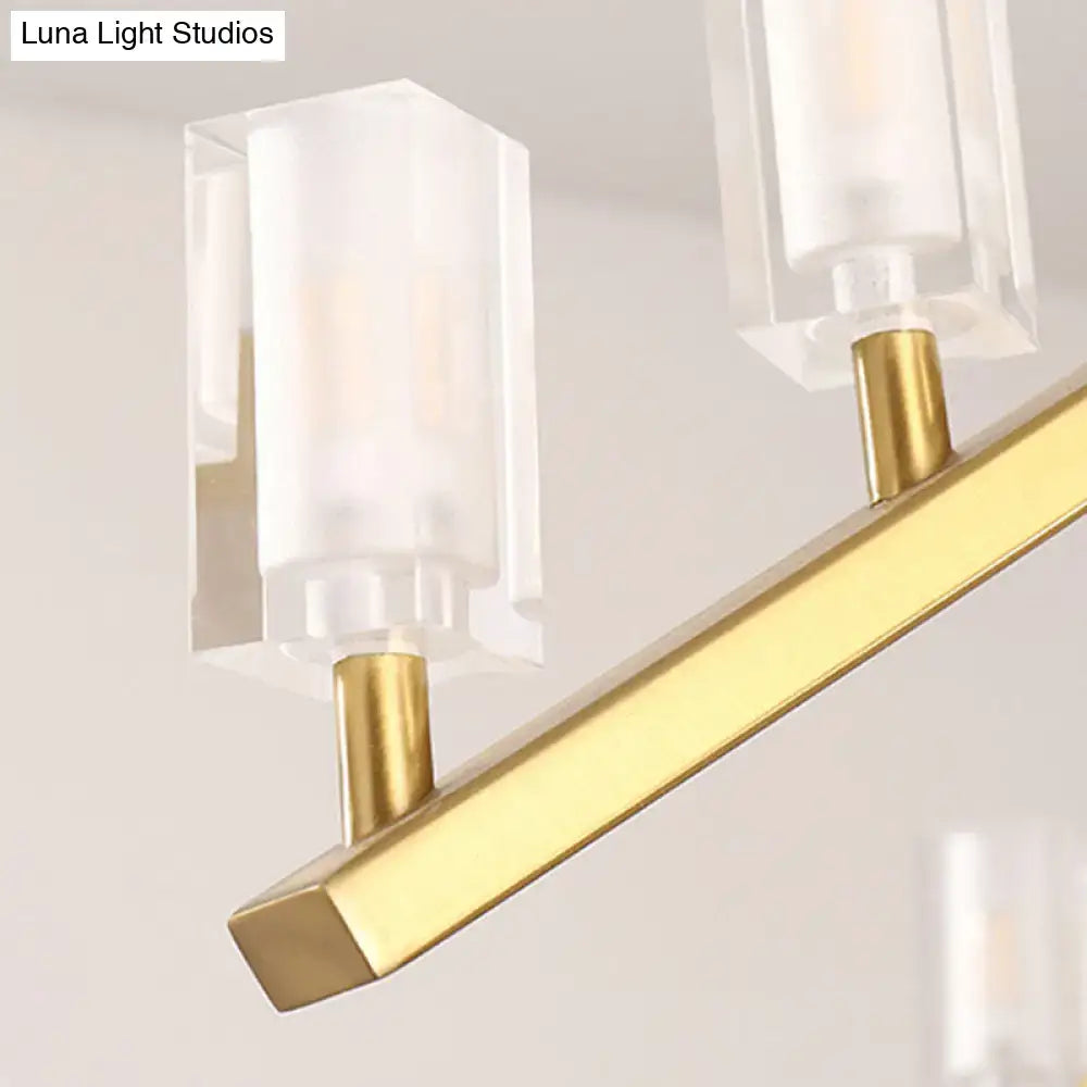 Modern brass linear led pendant light with frosted glass shades and crystal accents for dining room 220v-240v 110v-120v