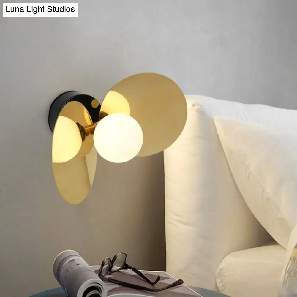 Postmodern brass mini milk glass wall light with sleek black base and three golden shades for bedroom 220v-240v 110v-120v