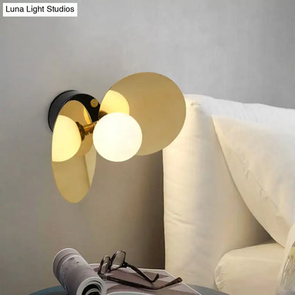Postmodern brass mini milk glass wall light with sleek black base and three golden shades for bedroom 220v-240v 110v-120v