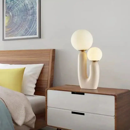 Postmodern cream decorbites glass table lamp with two spherical glass globes ideal for bedroom decor