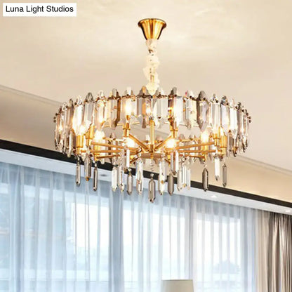 Decorbites™ postmodern gold-toned crystal chandelier with clear and frosted accents for living room lighting