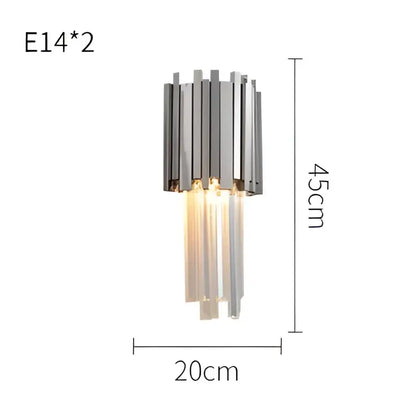 Modern chrome finished wall sconce with two e14 bulbs and cascading clear glass prisms for decorbites crystal golden led decor