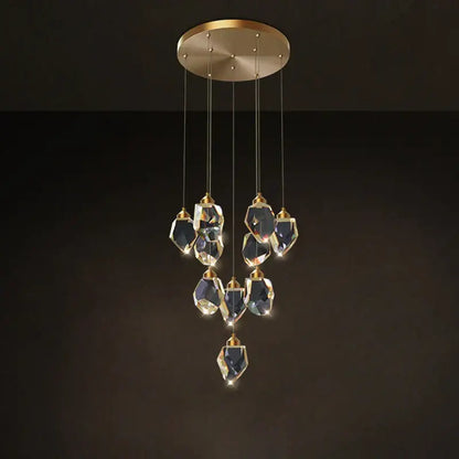 Postmodern crystal stone copper chandelier with gold-toned mount and faceted pendants for staircase lighting decorbites crystal stone