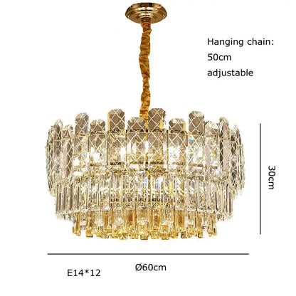 Postmodern decorbites gold lustre chandelier with gold-toned crystal and twisted rope chain for dining room lighting
