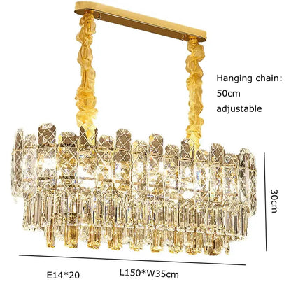 Postmodern decorbites gold lustre chandelier with cascading crystal prisms and twisted hanging chain for dining room lighting