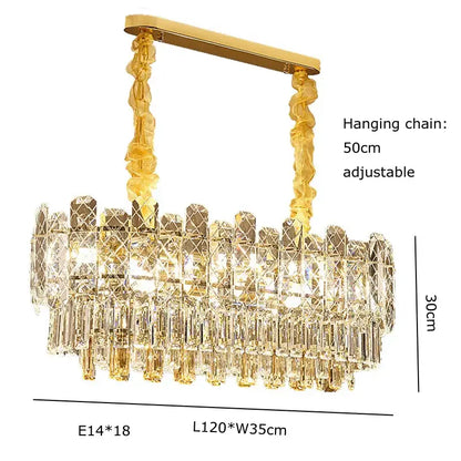 Postmodern decorbites gold lustre chandelier with cascading crystal prisms and decorative hanging chain for dining room lighting