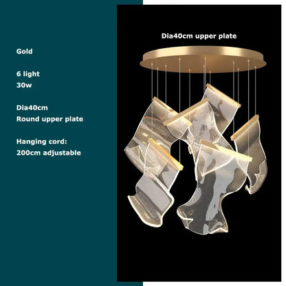 Postmodern decorbites golden love paper chandelier with six gold-finished mesh pendant lights for foyer illumination
