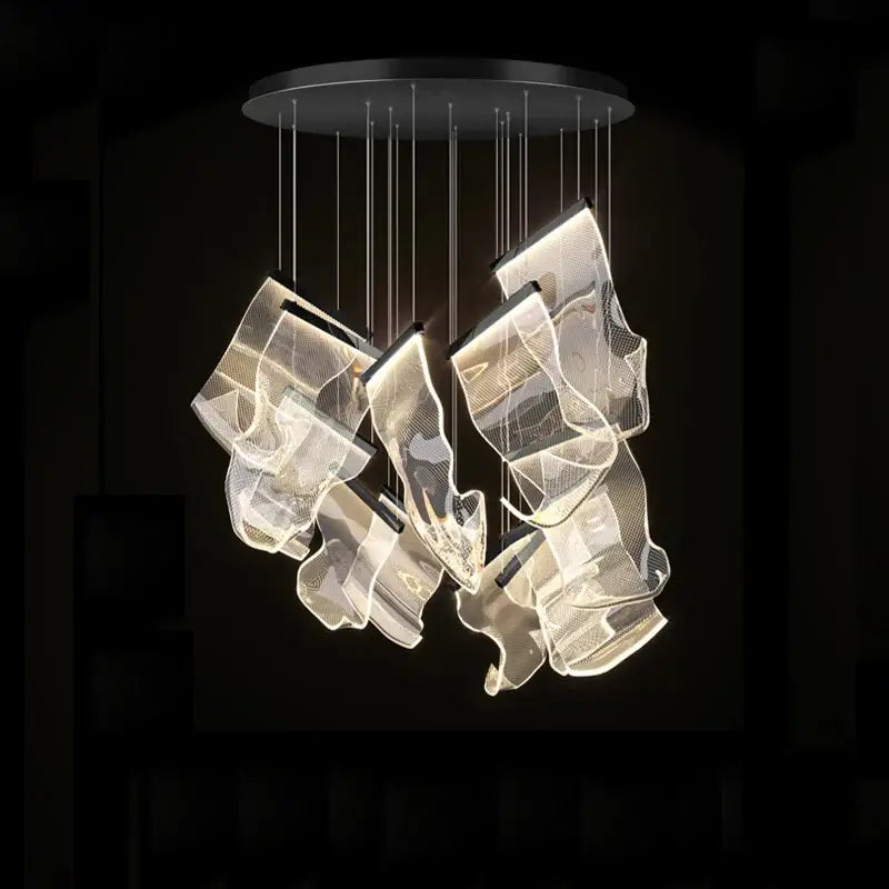 Modern postmodern decorbites golden love paper chandelier with translucent mesh panels and black circular base for foyer lighting