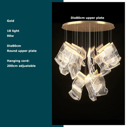 Postmodern decorbites golden love paper chandelier with 18 illuminated golden love paper mesh elements suspended from a circular plate