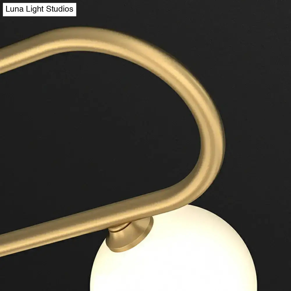 Decorbites postmodern gold island pendant light with brass curved arm and frosted ivory ball glass shade