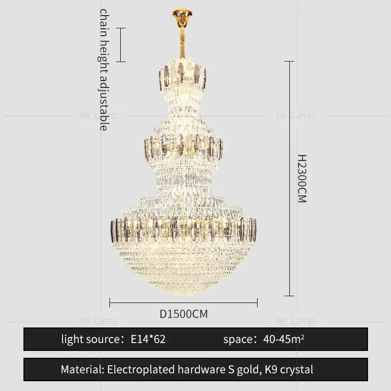 Elegant postmodern gold and silver luxury crystal chandelier with cascading k9 crystals for decorbites light luxury spaces