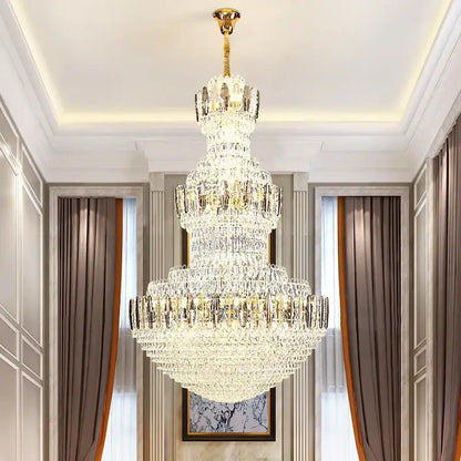 Postmodern gold and silver luxury crystal chandelier with cascading clear crystals for dining room decorbites light luxury