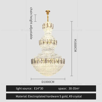 Postmodern gold and silver luxury crystal chandelier with k9 crystals and electroplated hardware for light luxury decorbites light