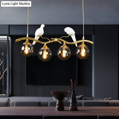 Decorbites sleek postmodern gold-toned pendant light with amber glass shades and white ceramic bird deco for led incandescent fluorescent 110v-120v 220v-240v use