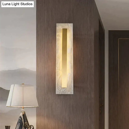 Postmodern gold copper marble wall lamp with warm light and white marble panel for living room decor