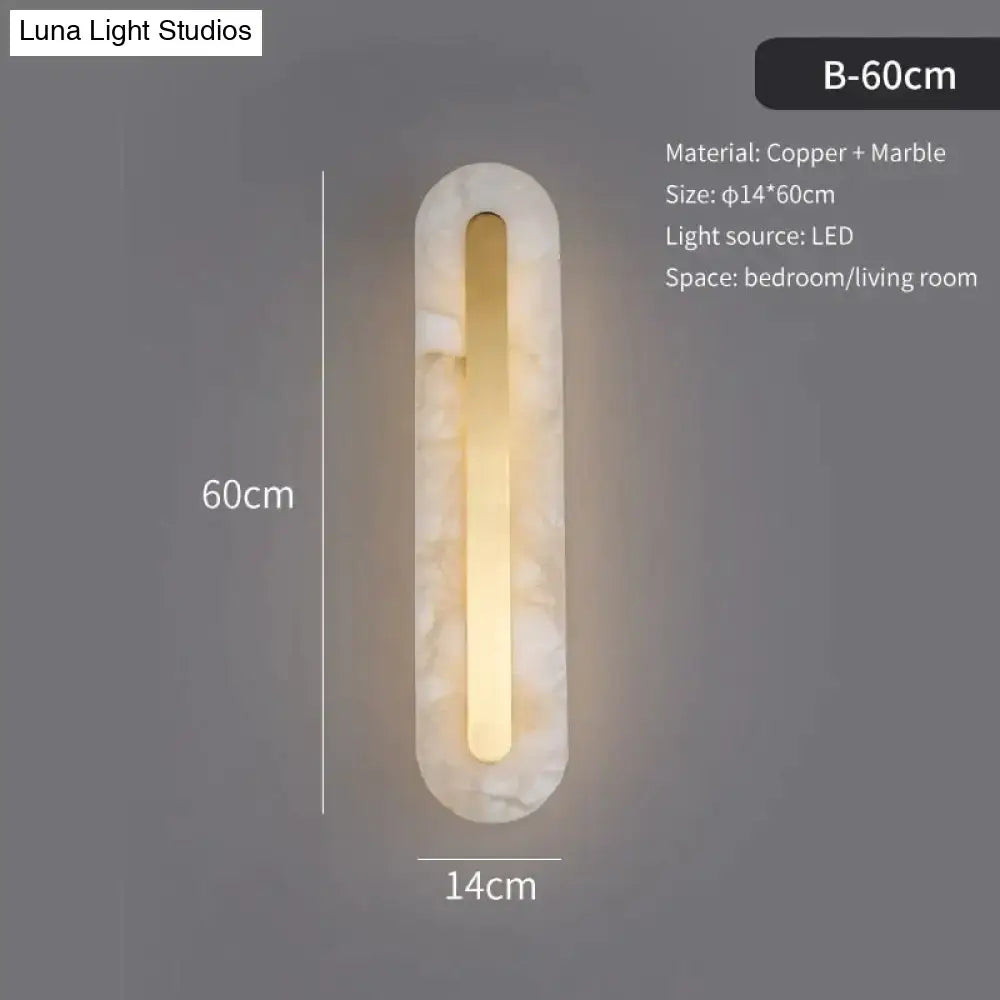 Postmodern gold copper marble wall lamp with a sleek white marble frame and warm copper led strip for living room use