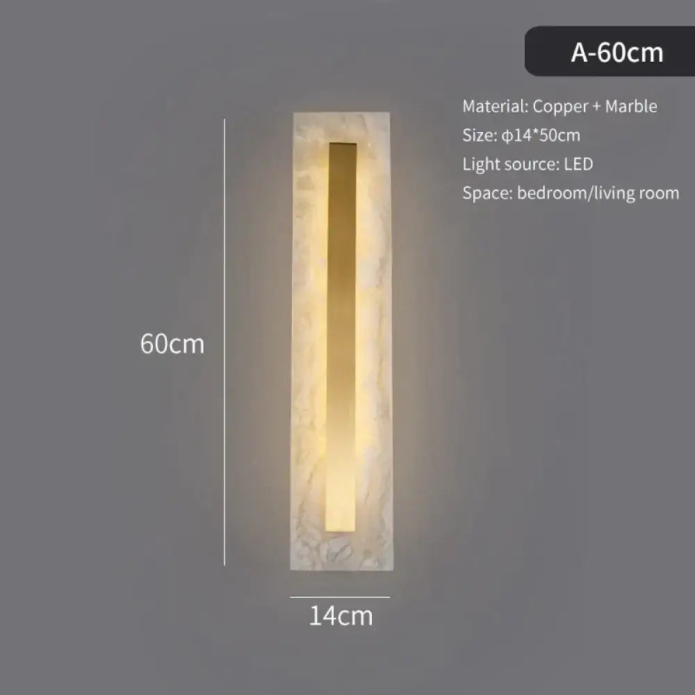 Postmodern wall lamp with copper marble wall frame and warm led illumination for living room decor