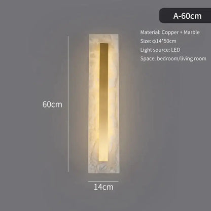 Postmodern wall lamp with copper marble wall frame and warm led illumination for living room decor