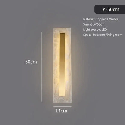 A sleek postmodern wall lamp featuring a gold copper marble wall design with an led light for living room use