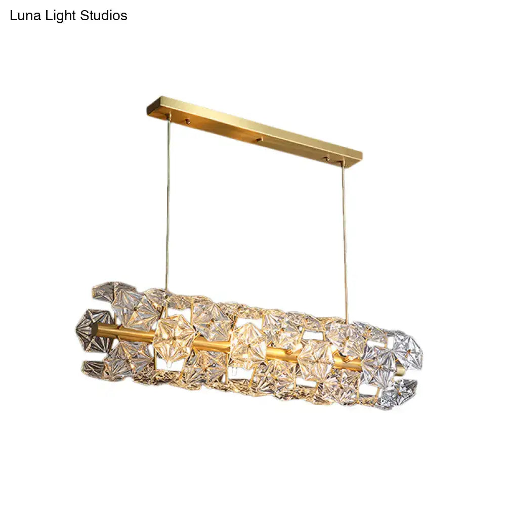 Gold-toned decorbites postmodern brass pendant lamp with crystal hexagon shade for restaurant lighting with 18 bulbs