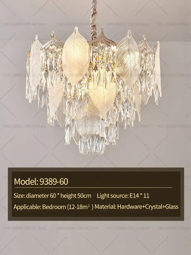 Postmodern gold crystal leaves chandelier with frosted glass shades and dangling crystals for living room decorbites crystal leaves